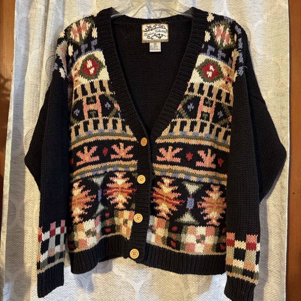 Vintage 90s Cottagecore Sweater M Button‎ Up Cardigan Boho Heirloom Collectibles
